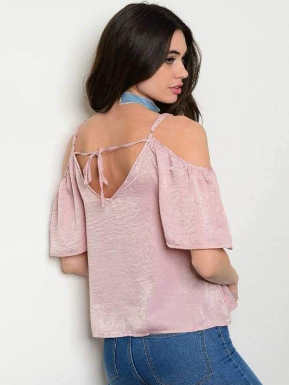Lace-Trim Cold Shoulder Blush Top - Picture 2 of 2